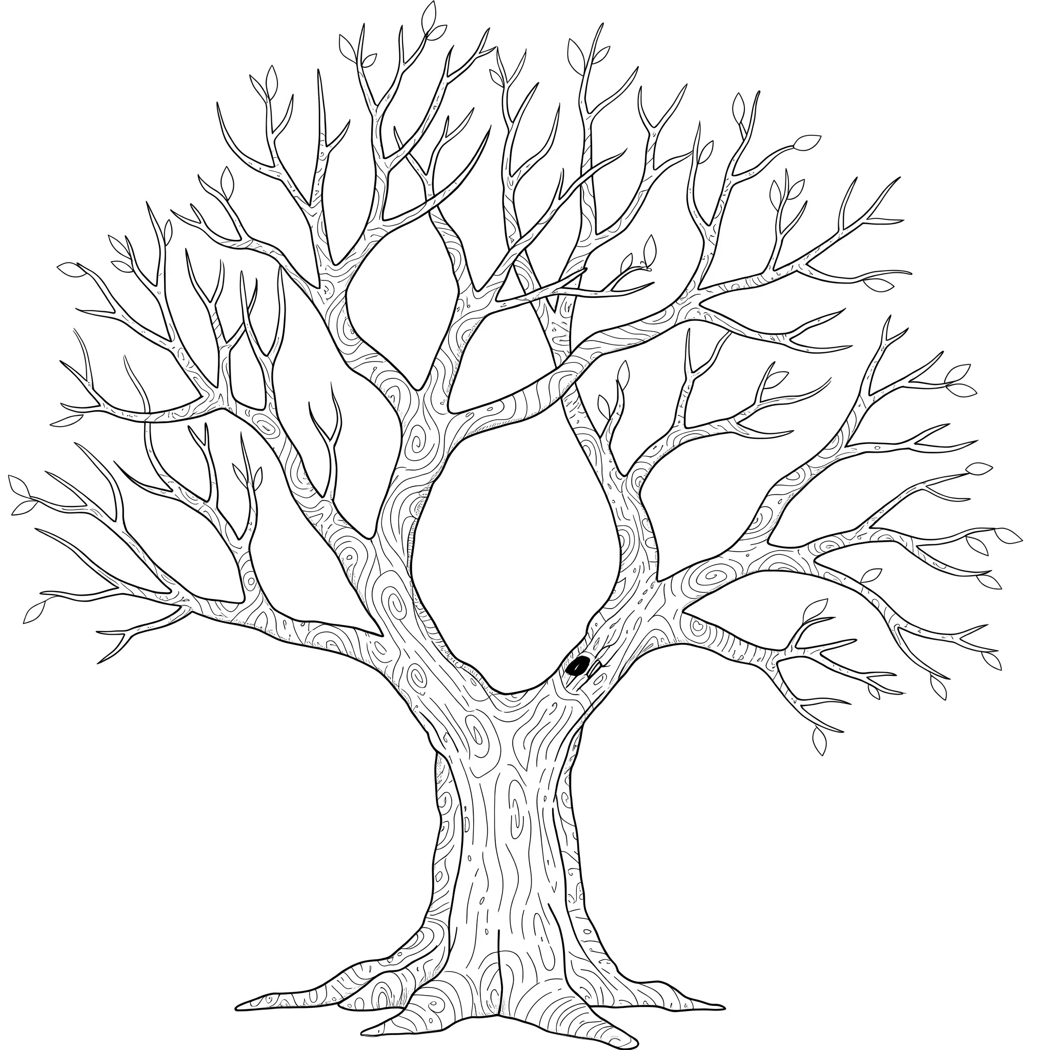 Dry tree coloring page generated by AI