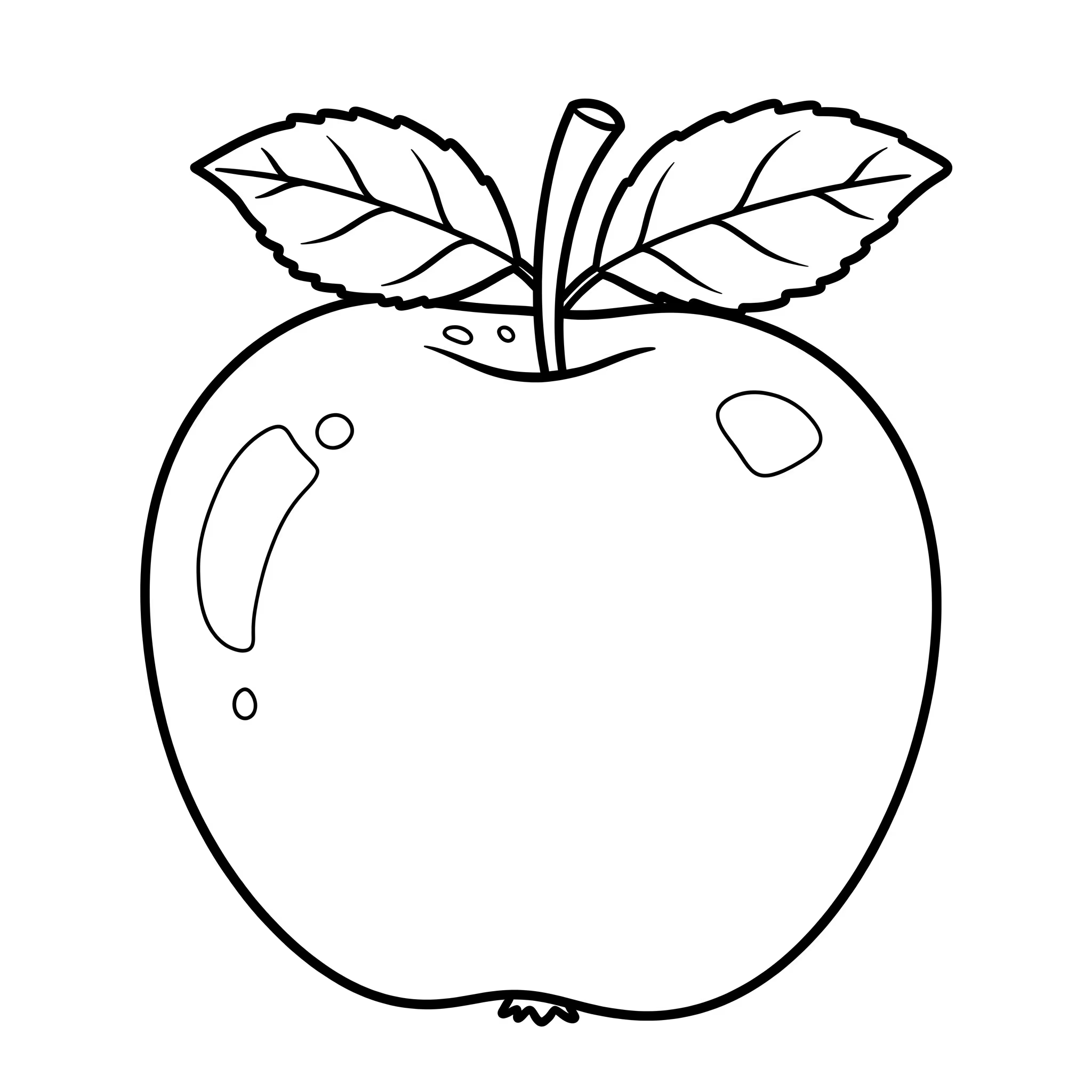 An ai generated coloring apple with two leaves and a white background